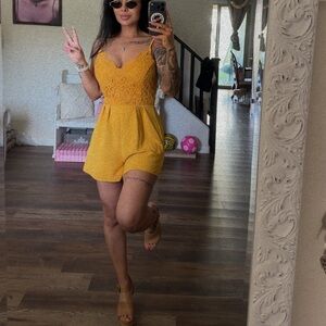 Fashion Nova Yellow Lace Romper